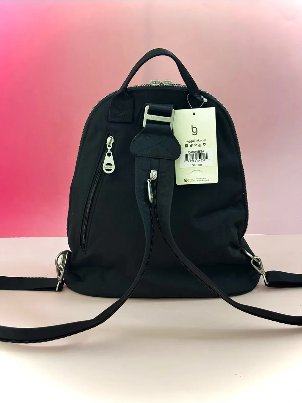 Baggallini Black Sling Cairo Backpack with Turn-Lock Detail-